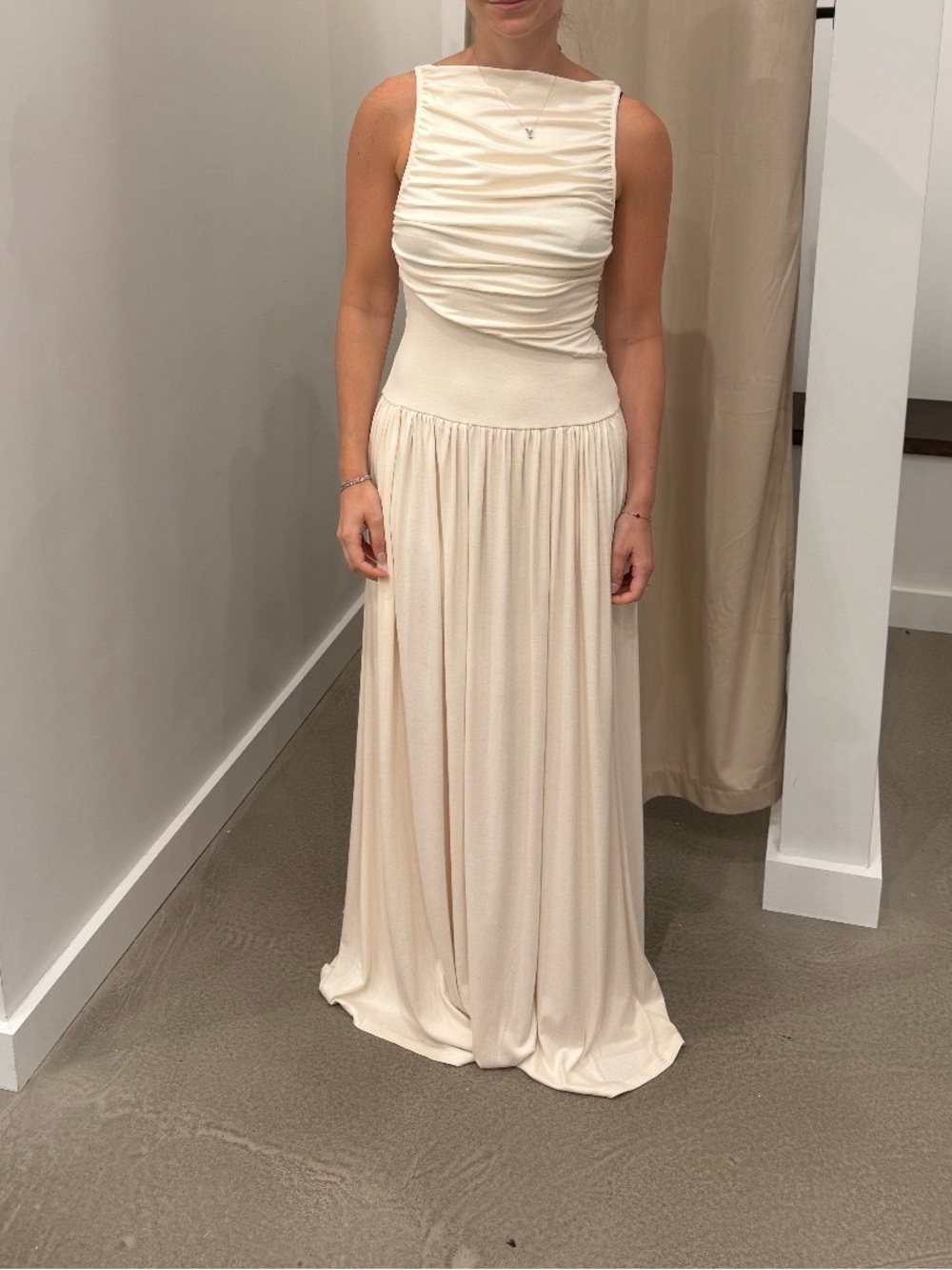 NWT Cream Ruched Bodice Sleeveless Maxi Dress